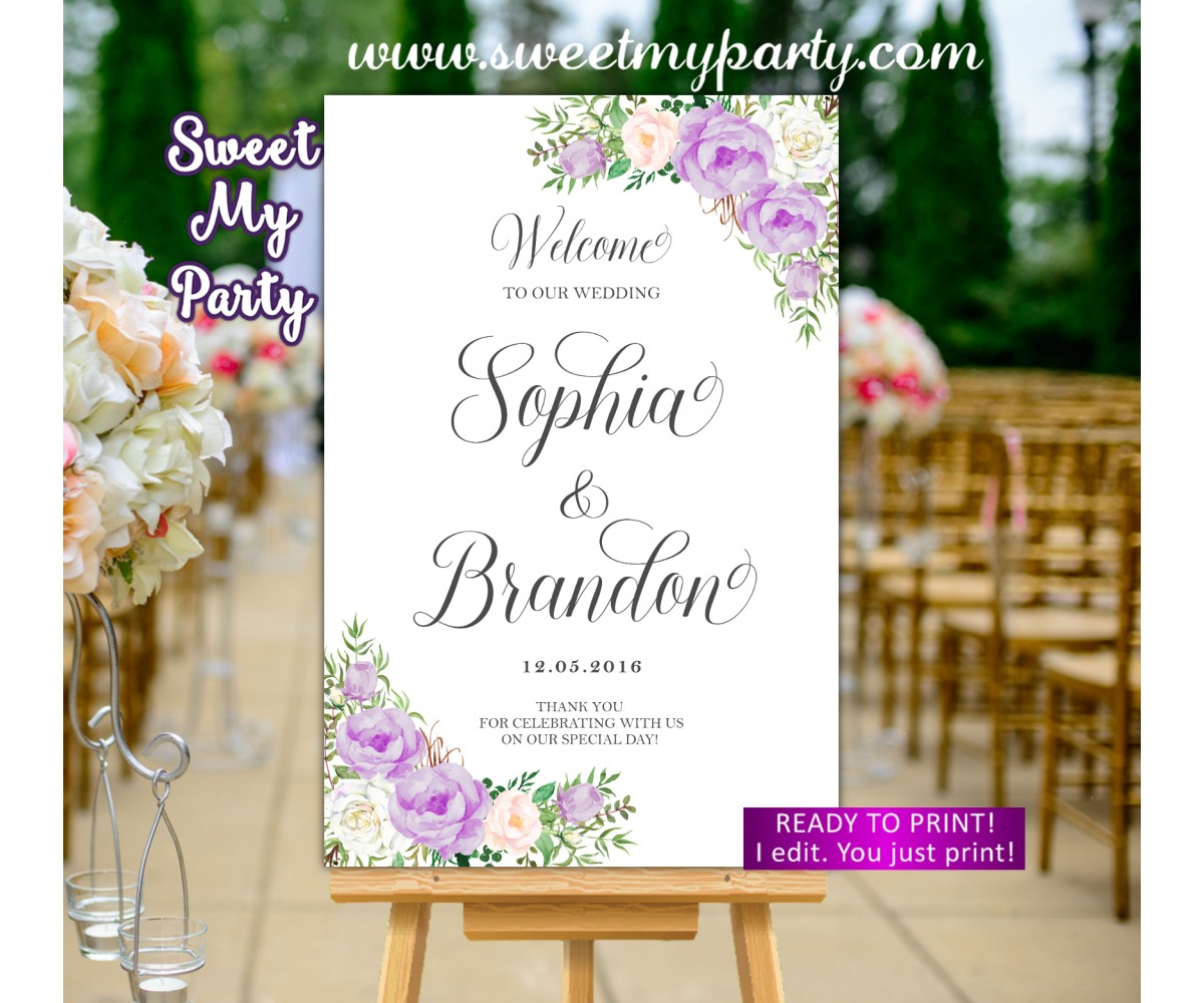 Lavender Wedding Welcome Sign,Lilac Wedding Welcome sign,(106w)